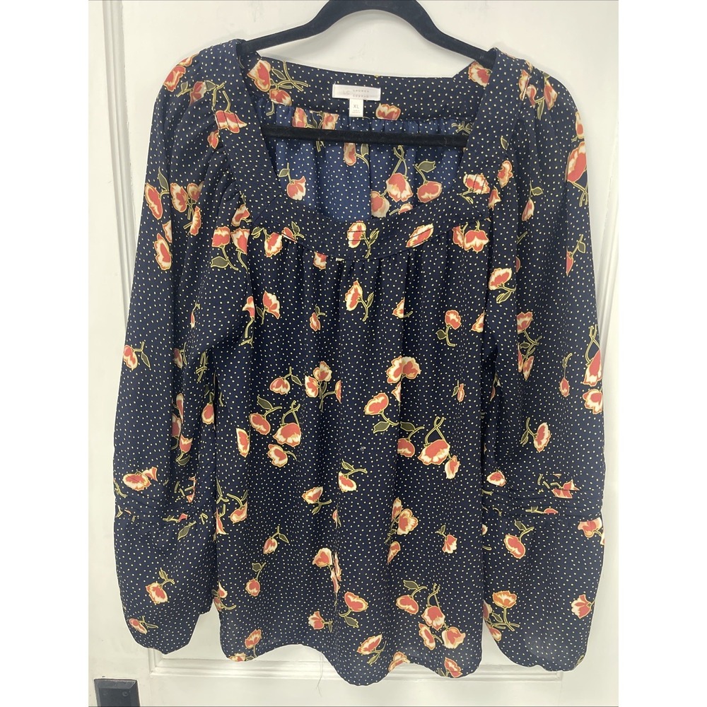 Lauren Conrad Ladies Navy Blue Floral Long Sleeved Peasant Top - Size XL